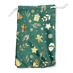 Mixed Shapes Рождественские бархатные сумки для хранения с золотым тиснением, шнурок сумки, прямоугольные, зелёные, разнообразные, 16x10x0.01 см