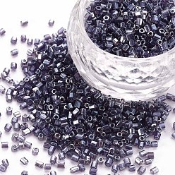 Slate Gray Glass Bugle Beads, Transparent Colours Luster, Slate Gray, 2.5~3x2mm, Hole: 0.9mm, about 15000pcs/pound