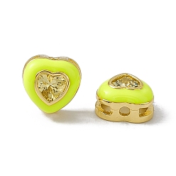 Желтый Стойки обшивки латунь кубического циркония бусы, с эмалью, реальный 18 k позолоченный, долговечный, без кадмия, без никеля и без свинца, сердце, желтые, 8x8.5x4.5 мм, Отверстие : 1.4 мм & 5x1.2 мм