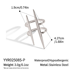 Stainless Steel Color Parallel Line 304 Stainless Steel Open Cuff Rings for Women, Stainless Steel Color, 16.8mm, Inner Diameter: 19mm