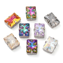 Платина Шить на горный хрусталь, многожильные звенья из стекла, хрусталя и стразов, с настройками латуни, аксессуары для одежды, граненые, прямоугольные, разноцветные, платина, 15x10x6.5 мм, отверстие : 1 мм