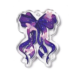 Dark Orchid Spray Printed Acrylic Pendants, Bowknot, Dark Orchid, 40x29x2.5mm, Hole: 2mm
