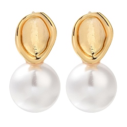 Настоящее золото 18K Серьги-гвоздики из искусственного жемчуга из латуни и АБС для женщин, круглые, реальный 18 k позолоченный, 25.5x12 мм