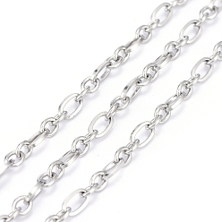 Stainless Steel Color 304 Stainless Steel Mother-Son Chains, Figaro Chains, Unwelded, with Spool, Stainless Steel Color,Bar Links: 6x3x0.7mm, Links: 4x3x0.7mm, about 32.8 Feet(10m)/roll