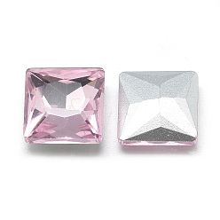 Pearl Pink Pointed Back Glass Rhinestone Cabochons, Back Plated, Faceted, Square, Pearl Pink, 8x8x3.5mm