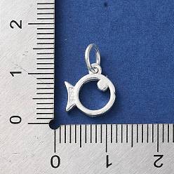 Plata 925 dijes de peces huecos de plata esterlina con anillos de salto, plata, 10.5x10x1.8 mm, agujero: 4 mm