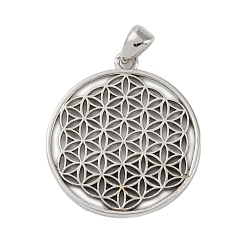 Платина Стойки обшивки латунные подвески, долговечный, без свинца и без кадмия, плоские круглые с цветком жизни, платина, 34x30.5x2 мм, отверстие : 5x4 мм