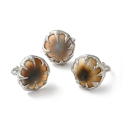 Coconut Brown Dyed Natural Shell Eye Open Cuff Ring, Silver Plated Tin Finger Ring, Cadmium Free & Lead Free, Coconut Brown, Inner Diameter: 17mm