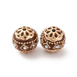 Сиена Бусины из смолы ручной работы индонезийские, со сплавочной фурнитурой со стразами, круглые, без покрытия, цвет охры, 16.5x16 мм, отверстие : 1.8 мм