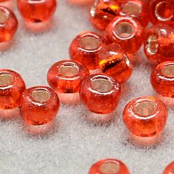 Оранжево-Красный Fgb 8/0 круглый стеклянный бисер класса А, серебряная линия, оранжево-красный, 8/0, 3x2 мм, отверстие : 1 мм, Около 10000 шт / фунт
