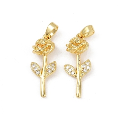 Настоящее золото 18K Латунные микро проложить кубического циркония подвески, без кадмия и без свинца, прелести цветка розы, реальный 18 k позолоченный, 23x9.5x5.5 мм, отверстие : 4.5x2.5 мм