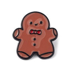 Gingerbread Man Эманальная булавка на рождественскую тему, брошь из черного сплава для электрофореза для рюкзака, одежды, пряничный человечек, 28x26x1.5 мм