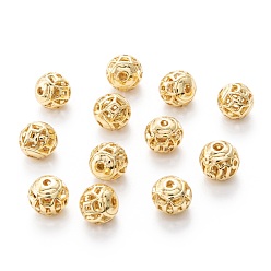 Настоящее золото 18K Сплава полые шарики, круглые, без кадмия и без свинца, реальный 18 k позолоченный, 8x7~8 мм, отверстие : 1.5~2 мм