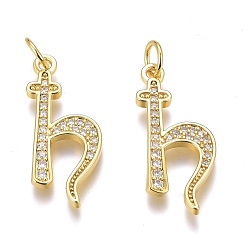 Real 18K Gold Plated Brass Micro Pave Clear Cubic Zirconia Pendants, Long-Lasting Plated, Letter H, Real 18K Gold Plated, 22.5x11x2mm, Hole: 3mm