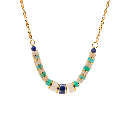 Lapis Lazuli Natural Lapis Lazuli Beaded Pendant Necklace, with Golden Stainless Steel Chains, 15.35 inch(39cm)