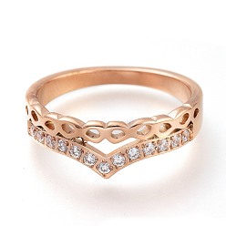 Розовое Золото 304 палец кольца из нержавеющей стали, с четким кубического циркония, широкая полоса кольца, розовое золото , размер США 7, внутренний диаметр: 17 мм