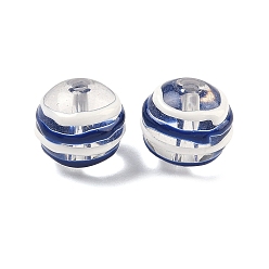 Морской Синий Прозрачные стеклянные эмалевые бусины, бусины ручной работы, круглый с полосой, Marine Blue, 12.5 мм, отверстие : 1.8 мм