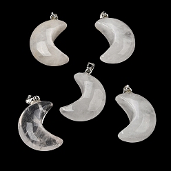 Хрусталь Природного кварца хрустальных подвесок, Подвески в виде луны из горного хрусталя с 304 защелкивающимися креплениями из нержавеющей стали, цвет нержавеющей стали, 34~34.5x23~23.5x12~12.5 мм, отверстие : 6.5x4 мм