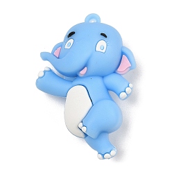 Светло-Голубой Большие пластиковые подвески, улыбающийся слон, Небесно-голубой, 54.5x37.5x21 мм, отверстие : 3 мм