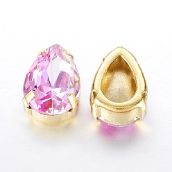 Фиолетовый Шить на горный хрусталь, блестящий лазерный стиль, многожильных ссылки, имитация австрийский хрусталь, k 9 стеклянный страз, с настройками латуни, аксессуары для одежды, граненые, слеза, золотые, фиолетовые, 14x10x7 мм, отверстие : 0.5 мм