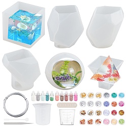 Mixed Color Silicone Molds Kits, with Latex Finger Cots, Plastic Measuring Cup, Plastic Round Stirring Rod, Iron Tweezers, Nail Art Sequins/Paillette, Nail Glitter Dust Powder,Aluminum Wire, Mixed Color, 44x43mm, 1pc