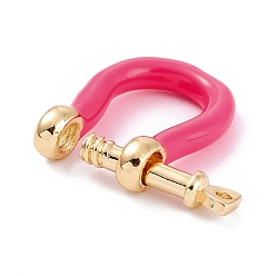 Fuchsia Brass Enamel D-Ring Anchor Shackle Clasps, Real 18K Gold Plated, for Bracelets Making, Fuchsia, 18x15~17x4.5~5mm, Hole: 8mm