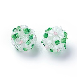 Белый Ручной работы ухабистым Шарики Lampwork, круглые, белые, 14~15 мм, отверстие : 1.5~1.6 мм