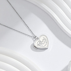 Stainless Steel Color 304 Stainless Steel Heart with Bank Beaver Magnetic Photo Locket Pendant Necklaces for Women, Tarnish Free, Stainless Steel Color, 17.72 inch(45cm)