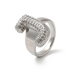 Letter J Открытое кольцо-манжета из латуни с надписью Micro Pave и прозрачным цирконием для женщин, без кадмия, без никеля и без свинца, платина, буква J, 20x12 мм, размер США 6 (16.5 мм)