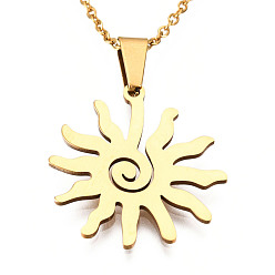 Золотой 201 из нержавеющей стали ожерелья подвески, с кабельными цепями и когтями омара застежками, солнце, золотые, 17.71 дюйм (45 см), 1.5 мм