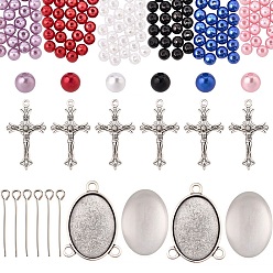 (52) Непрозрачная лаванда Наборы для самостоятельного изготовления четок из бусин, включая подвески из цинкового сплава и оправу для кабошона, Кабошоны из стекла, пластиковые жемчужные бисера, латунный штифт, разноцветные, 37x22x2.5 мм, отверстие : 2 мм, 6 шт