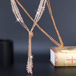 Персиковый Слойка Простой стиль граненое стекло 3 многослойные лариаты ожерелья, для украшения свитера, розовые, 33.86 дюйм (86 см)