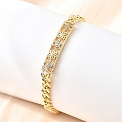 Настоящее золото 18K Латунные браслеты с микропаве из чистого кубического циркония, браслеты из цепочек панцирного плетения для женщин, форма снежинки, стойки покрытие, долговечный, без свинца и без кадмия, реальный 18 k позолоченный, 7-3/8 дюйм (18.6 см), Ссылка на снежинку: 40.5x7x3.5мм