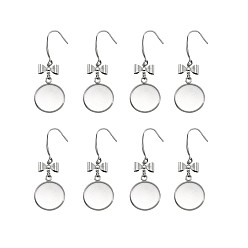 Color de Acero Inoxidable 316 ganchos quirúrgicos para pendientes de acero inoxidable, con bandejas colgantes en blanco, configuración plana y redonda para cabujón, color acero inoxidable, 52 mm, bandeja: 16 mm, pin: 0.7 mm