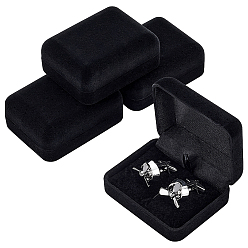 Black Velvet Cufflink Gift Storage Boxes, Rectangle, Black, 7.6x6.1x3.1cm
