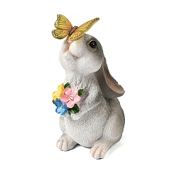 Светло-серый Декоративная фигурка кролика из смолы с бабочкой и цветами., для украшения дома, офиса и сада, светло-серый, 148x113x215 мм