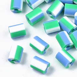 Cornflower Blue Handmade Polymer Clay Beads,  3 Tone, Column, Cornflower Blue, 5x2.5~6.5mm, Hole: 1.8mm