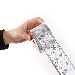 Серебро 10 Ленты из органзы с рождественским принтом, аксессуары для одежды, горячее тиснение музыкальной ноты и звезды, серебряные, 2 дюйм (50 мм), около 10.94 ярдов (10 м) / рулон