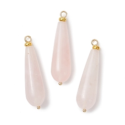 Розовый Кварц Природного розового кварца подвески, слезинки, латуни и 304 результатов из нержавеющей стали, золотые, 38x10 мм, отверстие : 2.5 мм