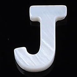 Letter J Естественных пресноводных стеклянные бусы, цвет морской раковины, Начальная буква, буква J, 9.5x7.5x2 мм, отверстие : 0.8 мм