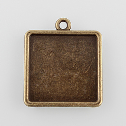 Античная Бронза Квадратный сплава настройки кулон кабошон, без кадмия, без никеля и без свинца, античная бронза, лоток : 20x20 мм, 27x23x2 мм, отверстие: 2 мм, около 215 шт / кг