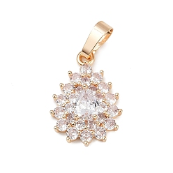 Light Gold Латунные микро проложить кубического циркония подвески, слеза, долговечный, без свинца и без кадмия, золотой свет, 25x17.5x6 мм, отверстие : 7x4.5 мм