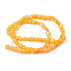 Orange Handmade Millefiori Glass Bead Strands, Flower, Orange, 4~7.2x2.6mm, Hole: 1mm, about 60~69pcs/Strand, 16 inch(40cm)