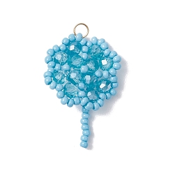 Темно-Голубой Подвески из стеклянных бусин ручной работы в виде клевера, с 304 кольцами из нержавеющей стали и стеклом, граненые, глубокое синее небо, 30x28x5 мм, отверстие : 3 мм