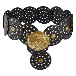 Черный Винтажные ремни с дисковой цепью из искусственной кожи, Сплав с застежками, античная бронза, чёрные, 1050x90x5.5 мм