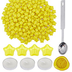 Желтый 200шт. звездочка частицы сургуча, с ложкой из нержавеющей стали ПК, плоскими круглыми свечами ПК и пинцетом из железного бисера ПК., для ретро печать печать, желтые, 1 мм