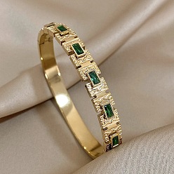 Золотой 304 женские шарнирные браслеты из нержавеющей стали, прямоугольные, золотые, внутренний диаметр: 2-1/2 дюйм (6.5 см)