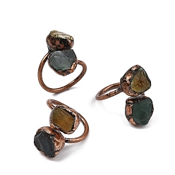 Цитрин Открытые манжеты из необработанных самородков, натуральный зеленый флюорит и цитрин, кольцо на палец из красной меди и олова, без кадмия и без свинца, внутренний диаметр: 21~22 мм