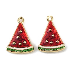 Арбуз Латунь эмаль подвески, долговечный, без кадмия и без свинца, стойки покрытие, реальный 18 k позолоченный, арбуз, 18.5x13.8x3.5 мм, отверстие : 1.4 мм