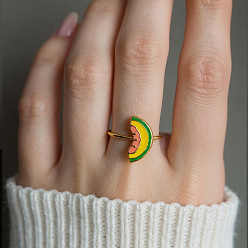 Арбуз Регулируемые 304 эмалированные манжеты из нержавеющей стали для женщин, ионное покрытие (ip), без кадмия, без никеля и без свинца, золотые, арбуз, 15.5x8.5 мм, размер США 7 1/4 (17.5 мм)